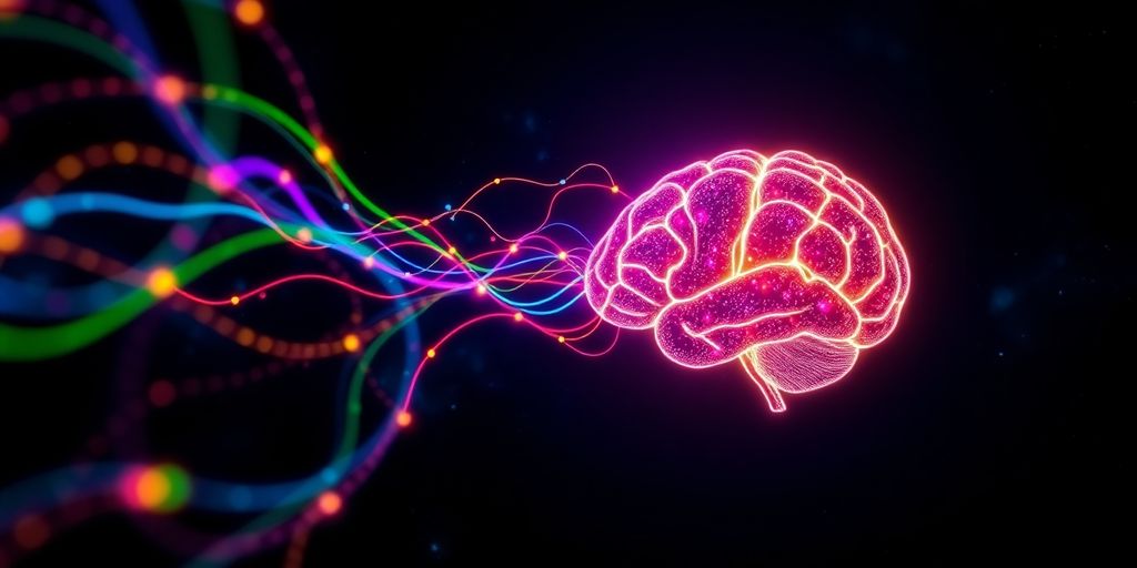 Data streams flowing into a digital brain.