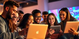 People learning Python on laptops and tablets.