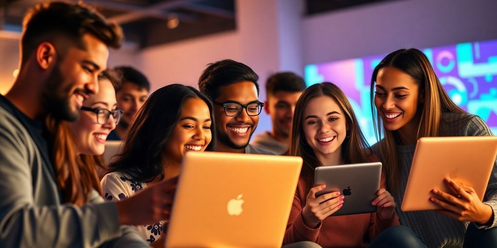 People learning Python on laptops and tablets.