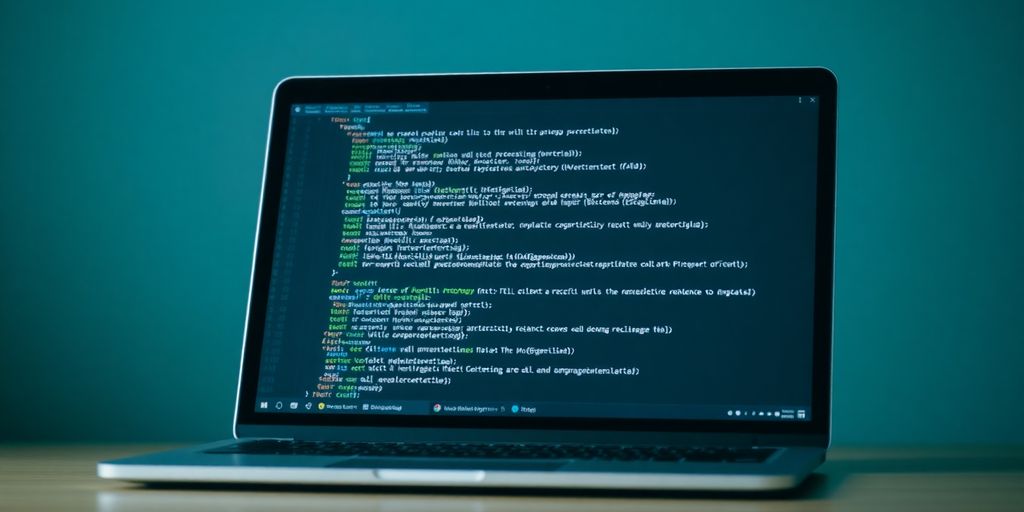 Python code and a laptop.