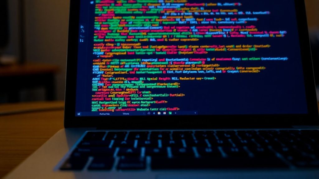 Laptop screen with Python code and keyboard.
