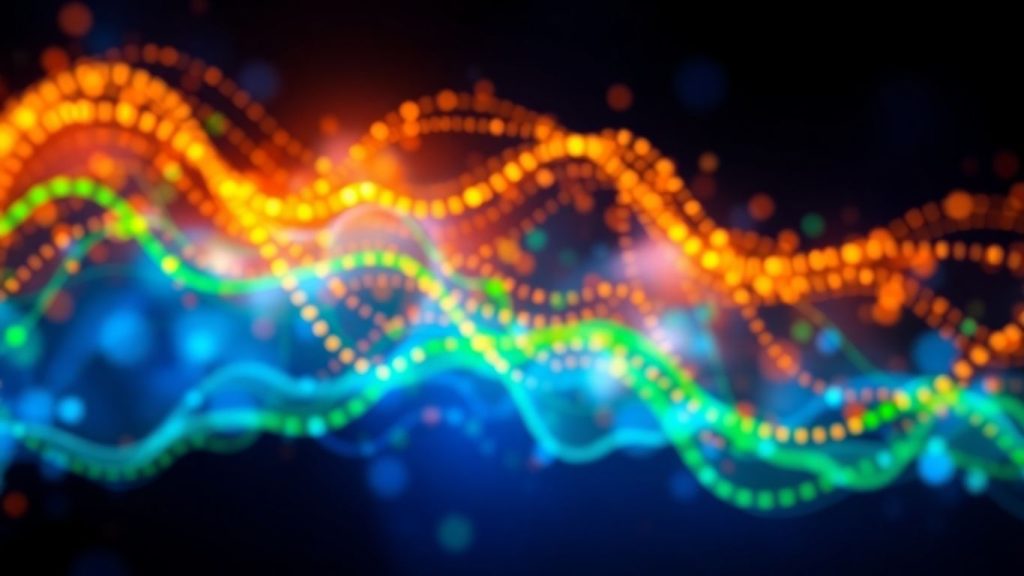 Abstract data visualization with colorful swirls and lines.