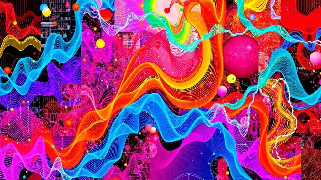 Colorful data patterns and artistic arrangements.