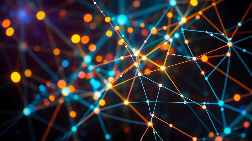 Interconnected nodes and lines visualization.