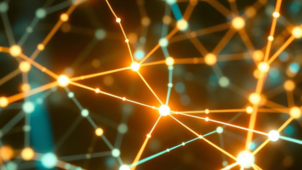 Abstract network of glowing nodes and pathways
